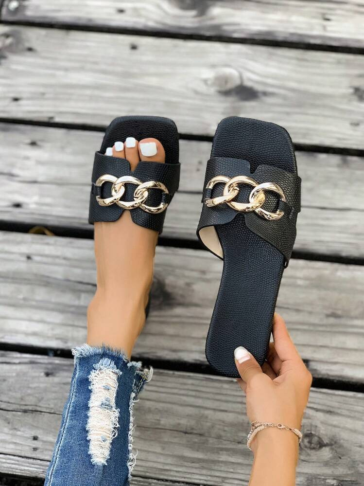 (Wide Fit) New Women's Fashion Slip-On Sandals With Buckle, Non-Slip Flat French Style Outdoor Sl... | SHEIN