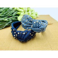 Blue Denim Wide Knot Headband With Rhinestones, Denim Knotted Headband, Denim Headband, Fashion Headband, Wide Headband, Light Blue | Etsy (US)