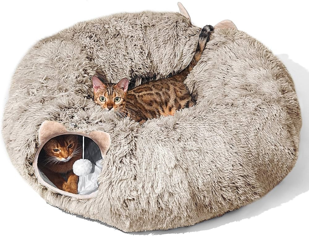 Cat Tunnel with Cat Bed for Indoor Cats, Soft Plush Peekaboo Cat Cave Donut Tunnel, Multifunction... | Amazon (US)