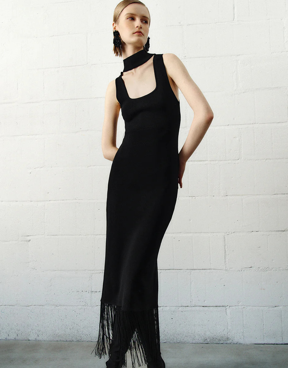 Keyhole Neck Sleeveless Knitted Dress | Urban Revivo