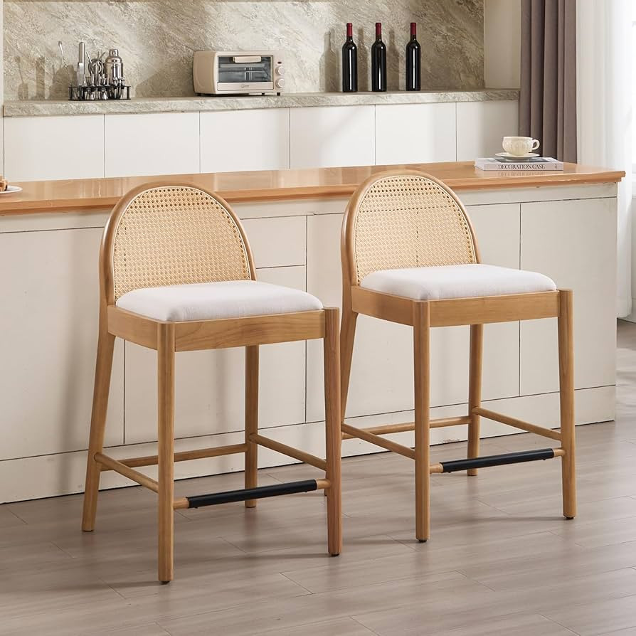 HEAH-YO Rattan Counter Stools Set of 2, 26 Inches Counter Height Bar Stools with Rattan Backs and... | Amazon (US)