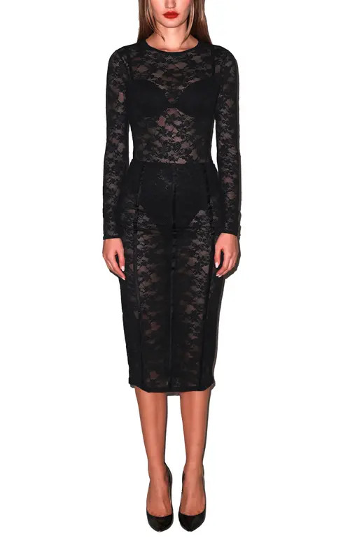 Fleur Du Mal Le Stretch Lace Pencil Skirt in Black at Nordstrom, Size Medium | Nordstrom