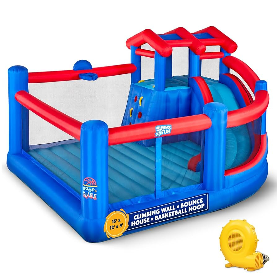 Sunny & Fun Inflatable Hoop N’ Slide Park – Heavy-Duty for Outdoor Fun - Climbing Wall, Slide... | Amazon (US)
