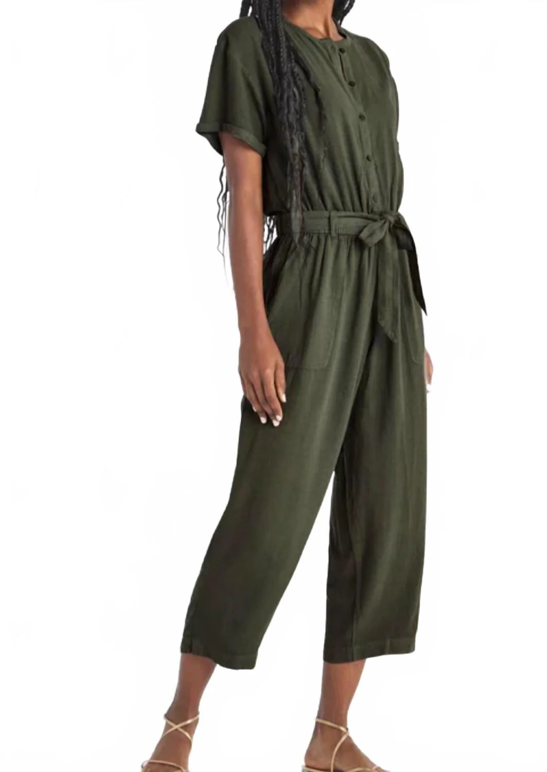 Ray Tie Waist Jumpsuit In Olive Green | Shop Simon