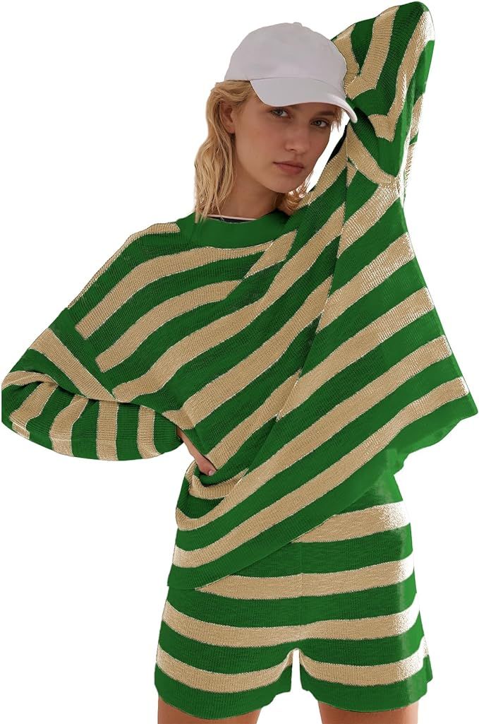 Ainangua Womens Sweater Outfits Casual Crewneck Long Sleeve Tops Shorts Pajama Sets for Women 2 P... | Amazon (US)