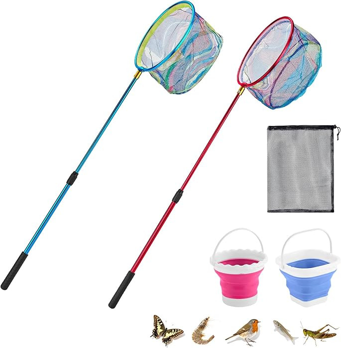 2PCS Telescoping Kids Fishing Net with Handle and Collapsible Bucket Kits-with Lightweight Alumin... | Amazon (US)