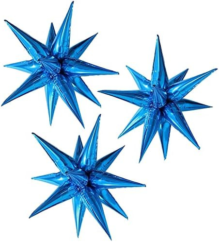 CYMYLAR 3pcs 26inch 3D Explosion Star foil balloon, Blue Foil Cone Starburst Balloons for Birthda... | Amazon (US)