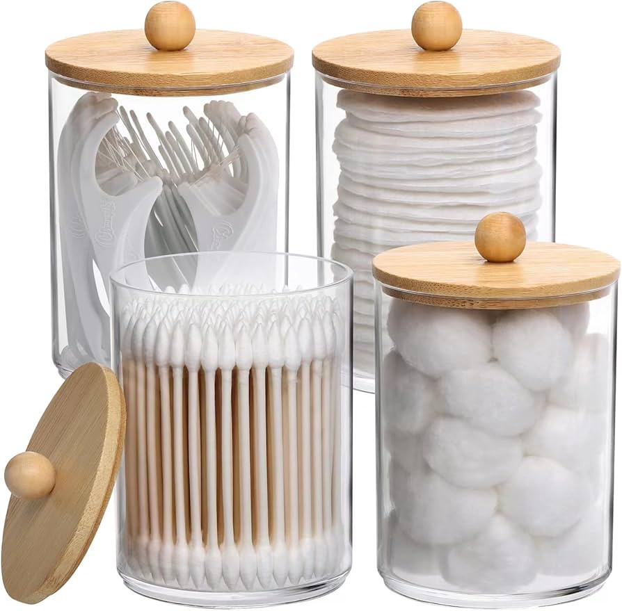 Tbestmax 4 Pack Qtip Holder, 10-Ounce Bathroom Organizer Accessories Storage Containers Clear Pla... | Amazon (US)
