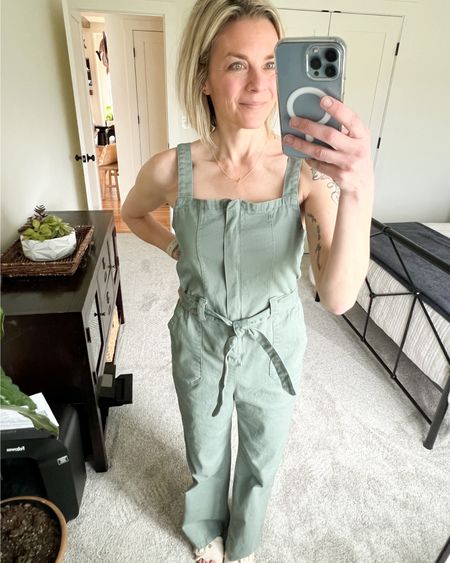 I find this jumpsuit absolutely adorable! You could also style it with a body suit or tee under it for cooler spring days! I liked my top, currently $13. Wearing small in both.

#LTKstyletip #LTKover40 #LTKfindsunder50