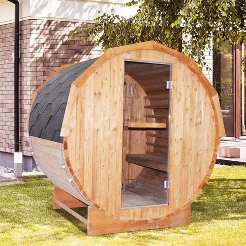 OUTEXER Outdoor Traditional Sauna 4-5 Person Wooden Saunas, 6’x6’Steam Wet Finnish Carbonized Spruce Wood Sauna 240V with 4.5KW Heater,Sauna Stone,Water Bucket,Ladle,LED Lights | Amazon (US)