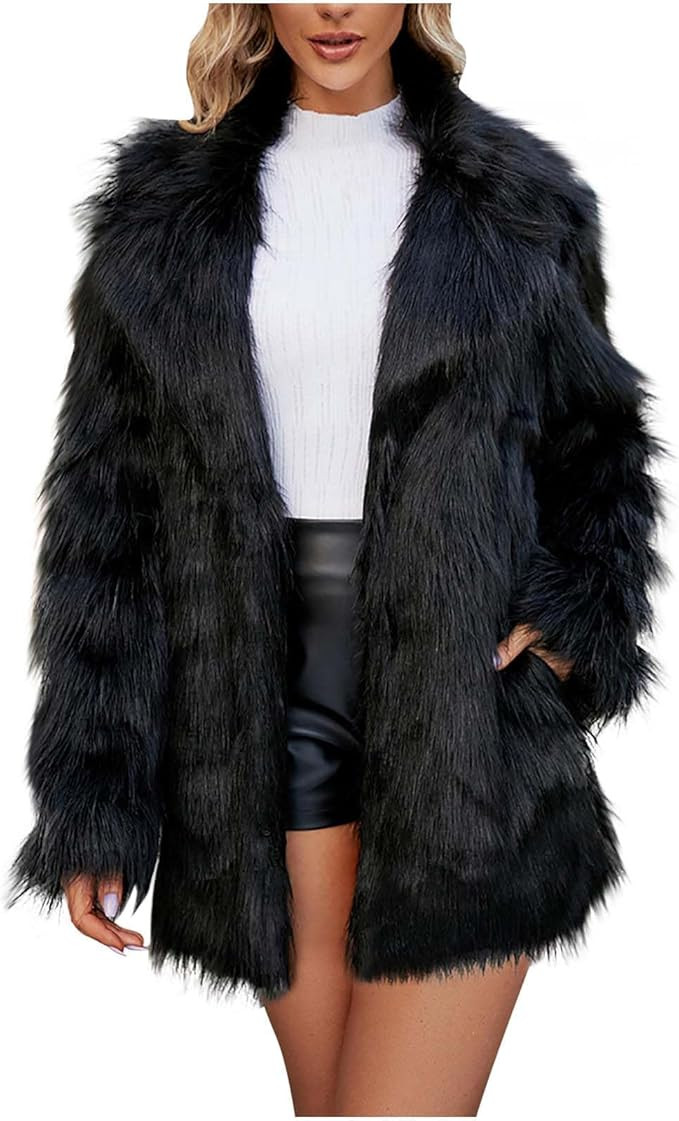 NATHGAM Women's Winter Solid Color Faux Fur Coat Winter Thicken Warm Long Sleeve Open Front Luxur... | Amazon (US)