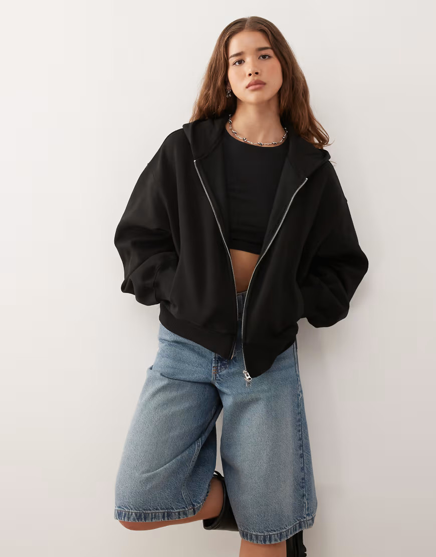 Weekday soft heavyweight jersey oversized zip hoodie in black | ASOS (Global)