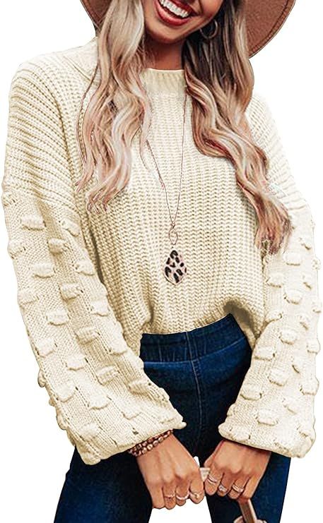 CFLONGE Women's Winter Crewneck Chunky Knit Sweaters Lantern Long Sleeve Oversized Loose Pullover... | Amazon (US)