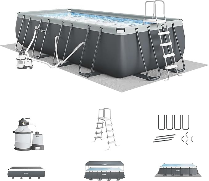 INTEX Ultra XTR 18 ft x 9 ft 52 in Above Ground Pool Set, Rectangular Swimming Pool with Steel Fr... | Amazon (US)