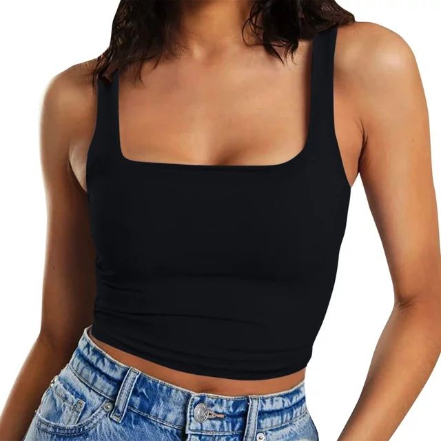 Outfmvch crop tops for women Sleeveless Strappy Tank Double Layer Workout Fitness Casual Crop wom... | Walmart (US)