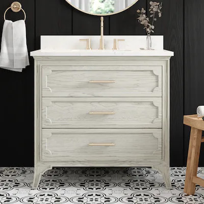 allen + roth Helena 36-in Sandstorm Undermount Single Sink Bathroom Vanity with Calacatta Enginee... | Lowe's