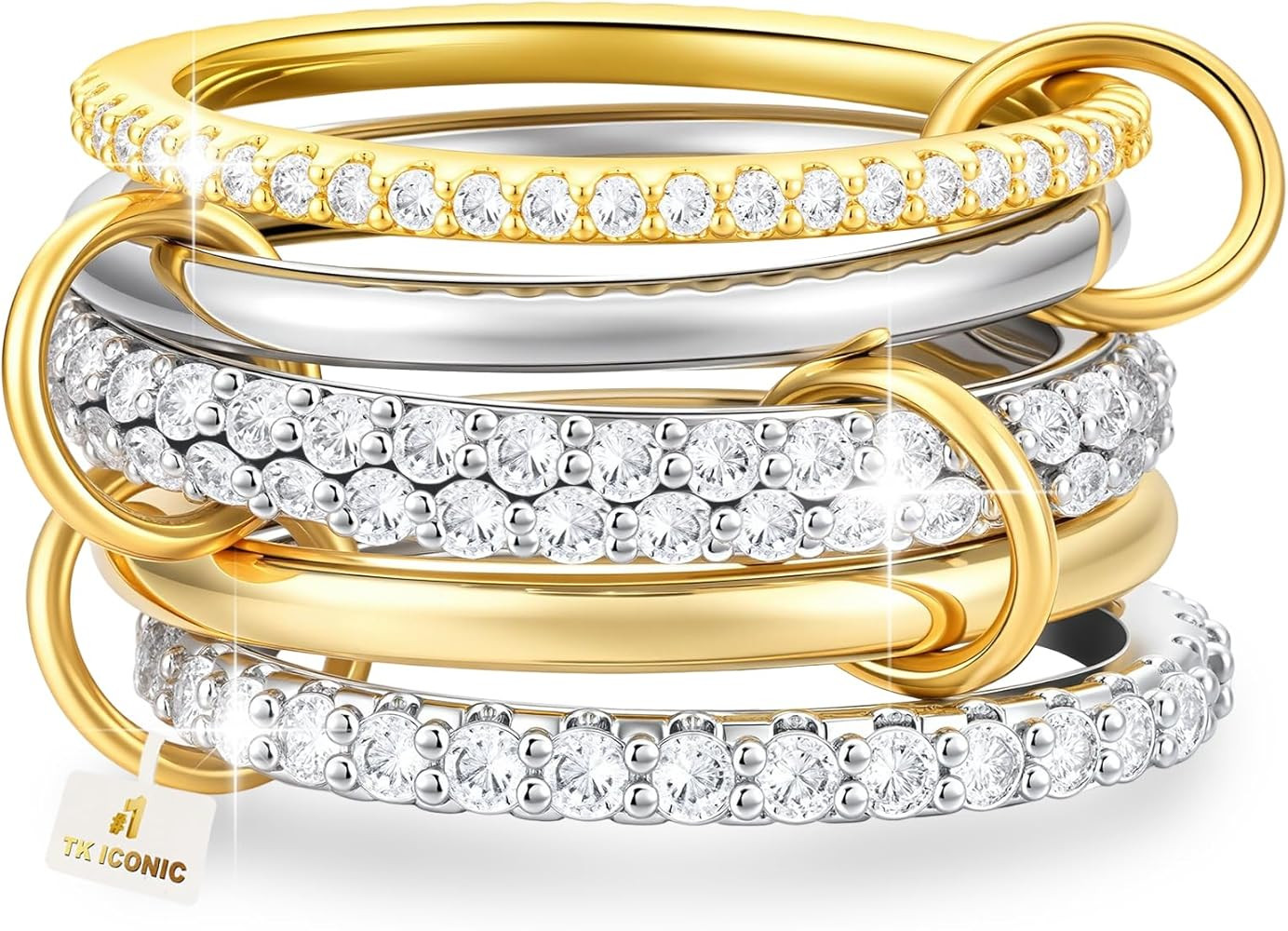 18K Gold plated Stackable Rings For Women Silver And Gold Stackable Ring Set Cubic Zircon Mixed M... | Amazon (US)