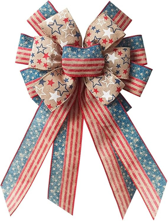 Patriotic Wreath Bows,Independence Day Bow 11 inch for 4th of July Wreath Decorations, Memorial D... | Amazon (US)