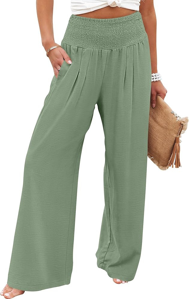 ANRABESS Women Palazzo Pants Summer Flowy Wide Leg High Waist Lounge Trousers with Pockets 2026 C... | Amazon (US)