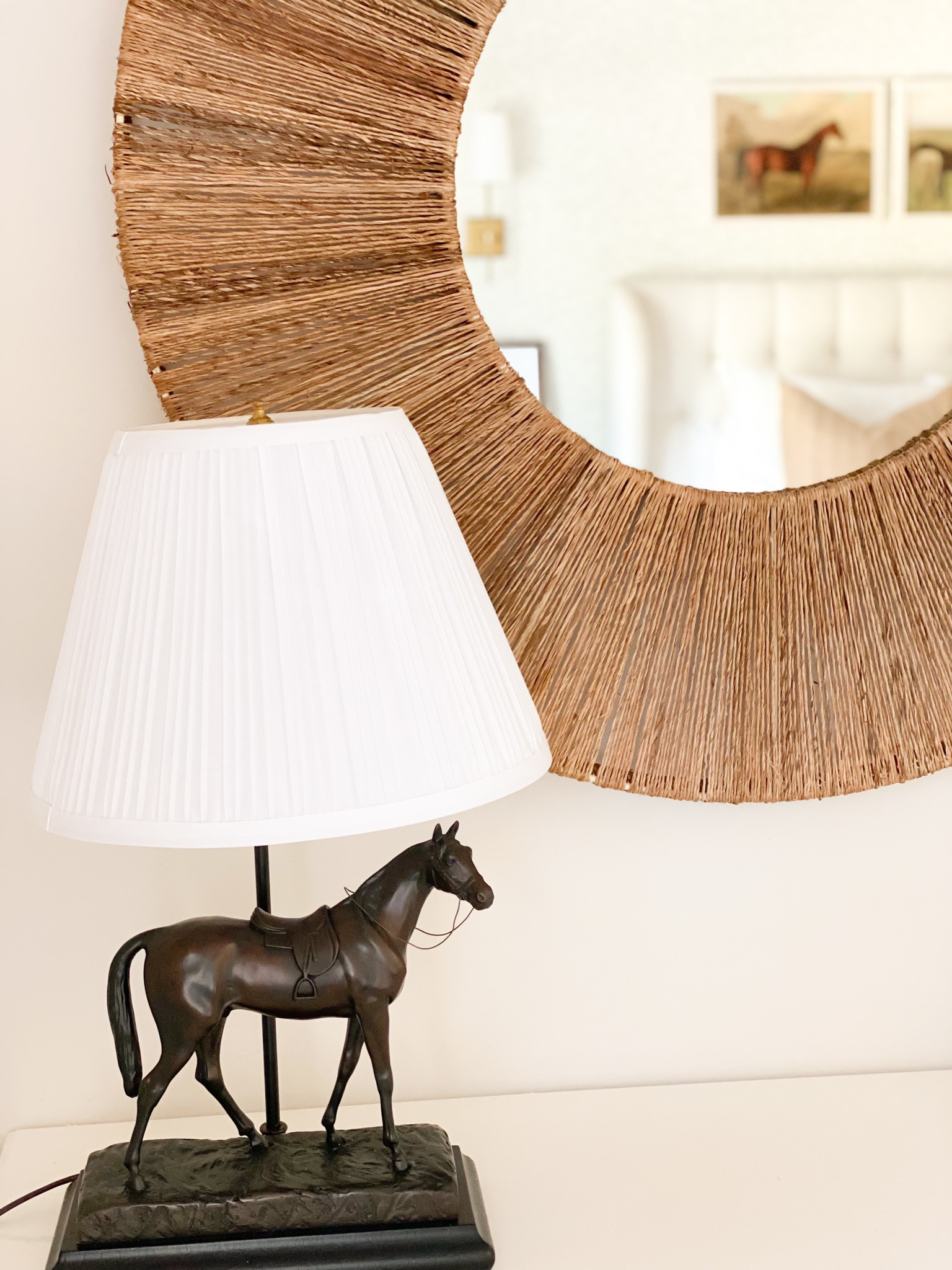 Girls bedroom decor 🤍Woven round mirror with vintage horse lamp #girlsbedroom #roundmirror #woven #vintage

#LTKhome #LTKstyletip #LTKkids