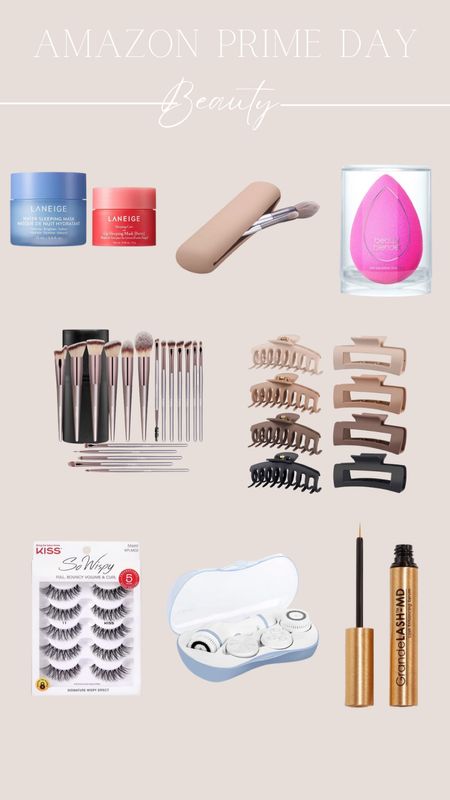 Prime day deals- beauty products
Laneige lip mask, makeup brush, beauty blender, claw clips, hair clips, lashes, facial cleansing brush, lash serum 

#LTKtravel #LTKstyletip #LTKbeauty