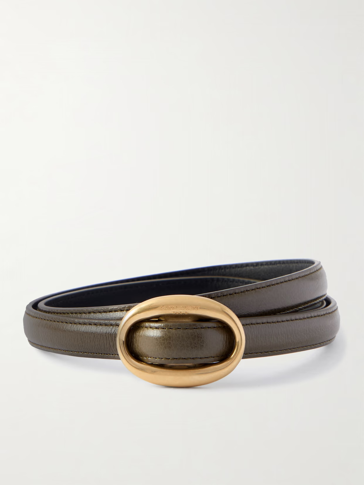 SAINT LAURENT - Glossed-leather Belt - Army green - 65 | NET-A-PORTER APAC
