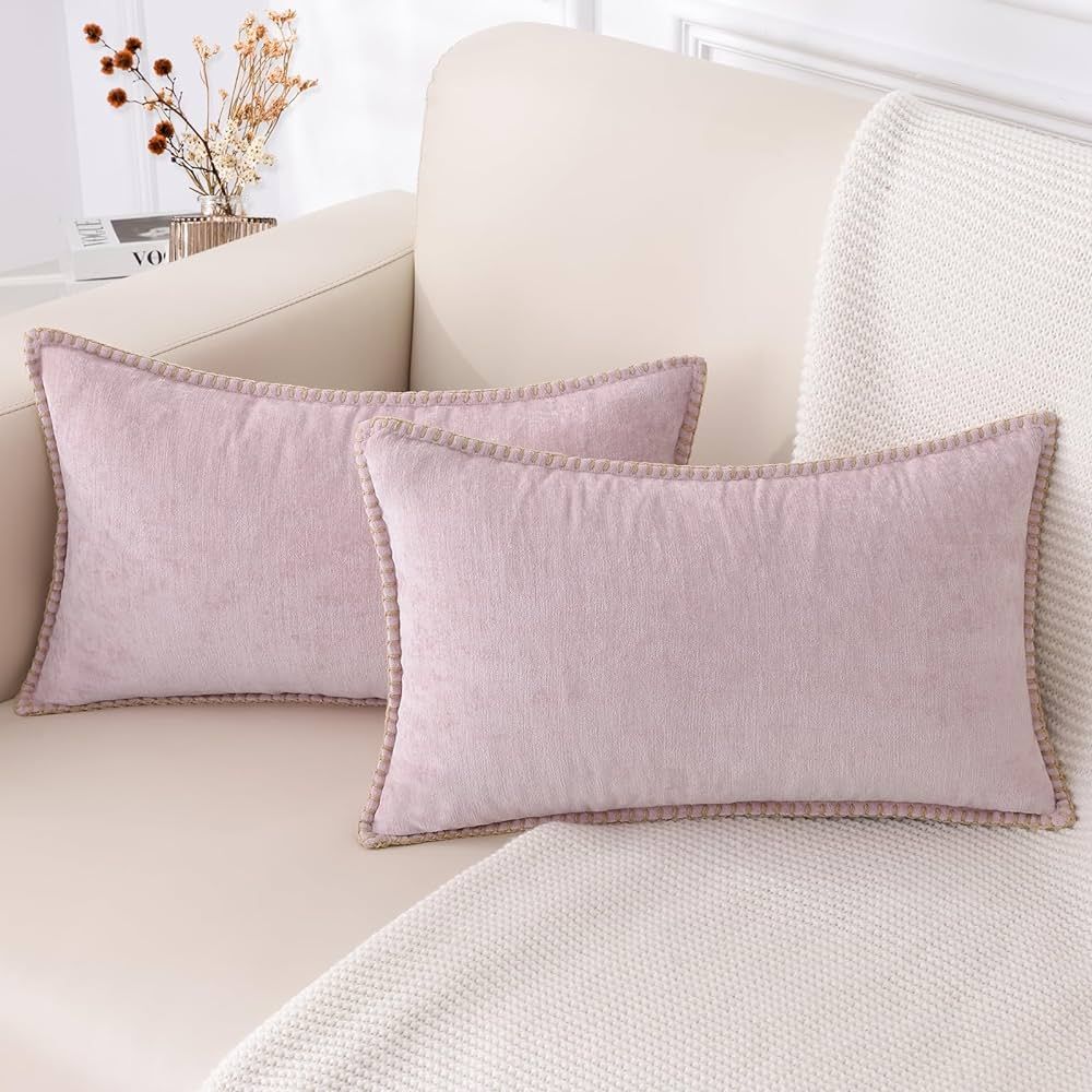 decorUhome Chenille Soft Throw Pillow Covers 12x20 Set of 2, Lumbar Velvet Farmhouse Pillow Cover... | Amazon (US)
