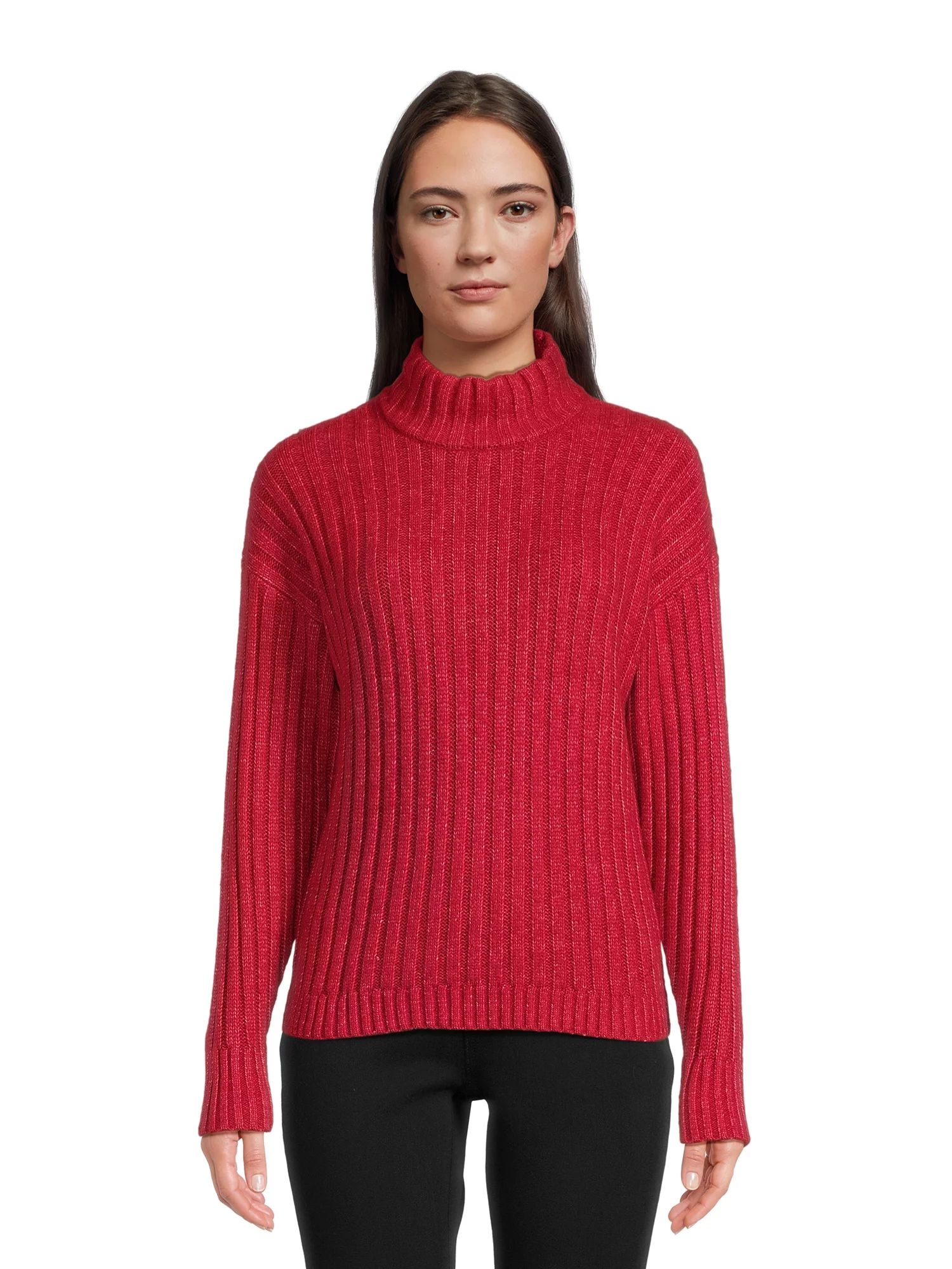 Time and Tru Women's Mock Neck Rib Knit Sweater, Midweight, Sizes XS-XXXL | Walmart (US)