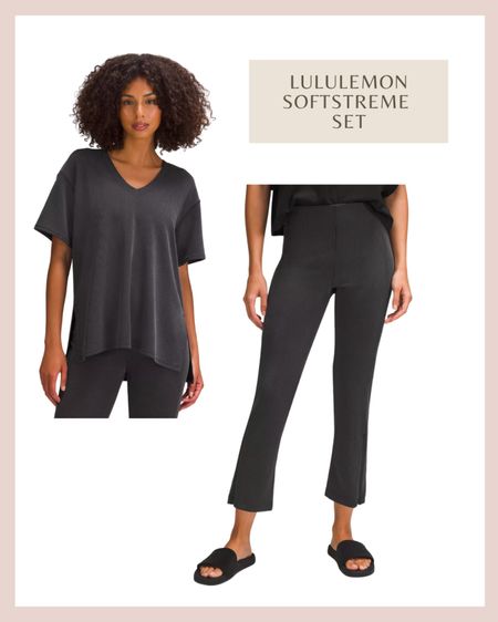 TOP SELLER!! Lululemon Softstreme Ribbed Set! Wearing a size 8 in the top for an oversized fit and a 6 in the pants. Pants also have zippers at ankles to become flares! Been my go-to for errands and lounging around the house with Emmy 

#LTKstyletip