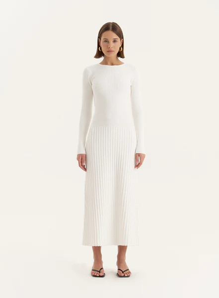 White Rib Knit Tie Back Detail Maxi Dress- Adele | 4th & Reckless