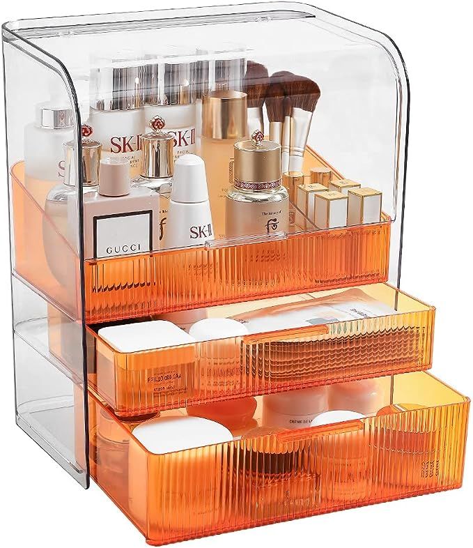 MOOCHI Orange Large Cosmetic Makeup Organizer With High Drawer Water Proof PET Cosmetics Storage ... | Amazon (US)