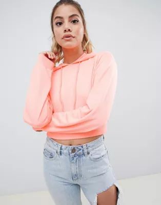 ASOS DESIGN super crop hoodie in neon coral | ASOS US