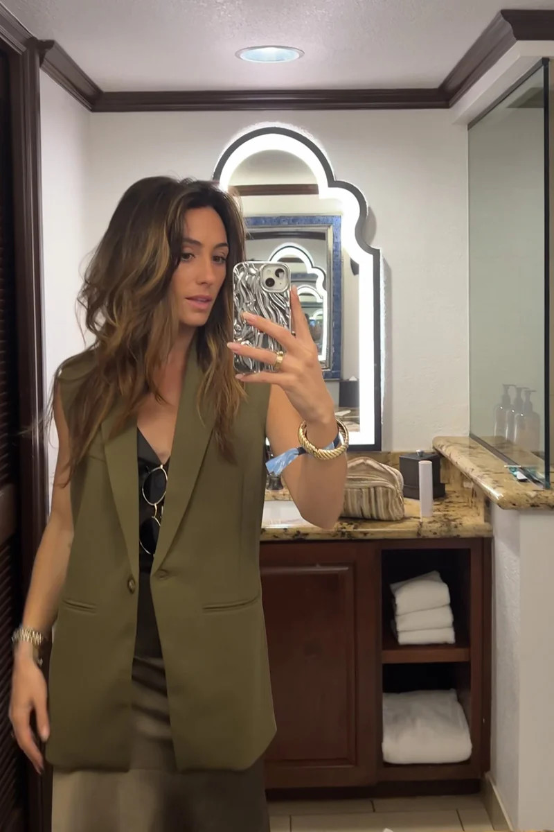 Marlowe Olive Sleeveless Blazer | 12th Tribe