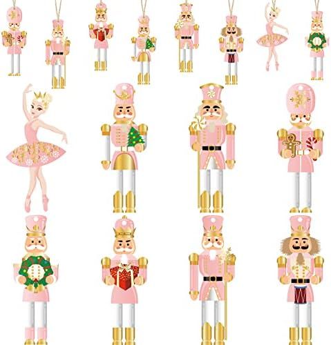 24 Pcs Christmas Nutcrackers Ornament Set Wooden King and Soldier Nutcracker Ornaments Decorative... | Amazon (US)