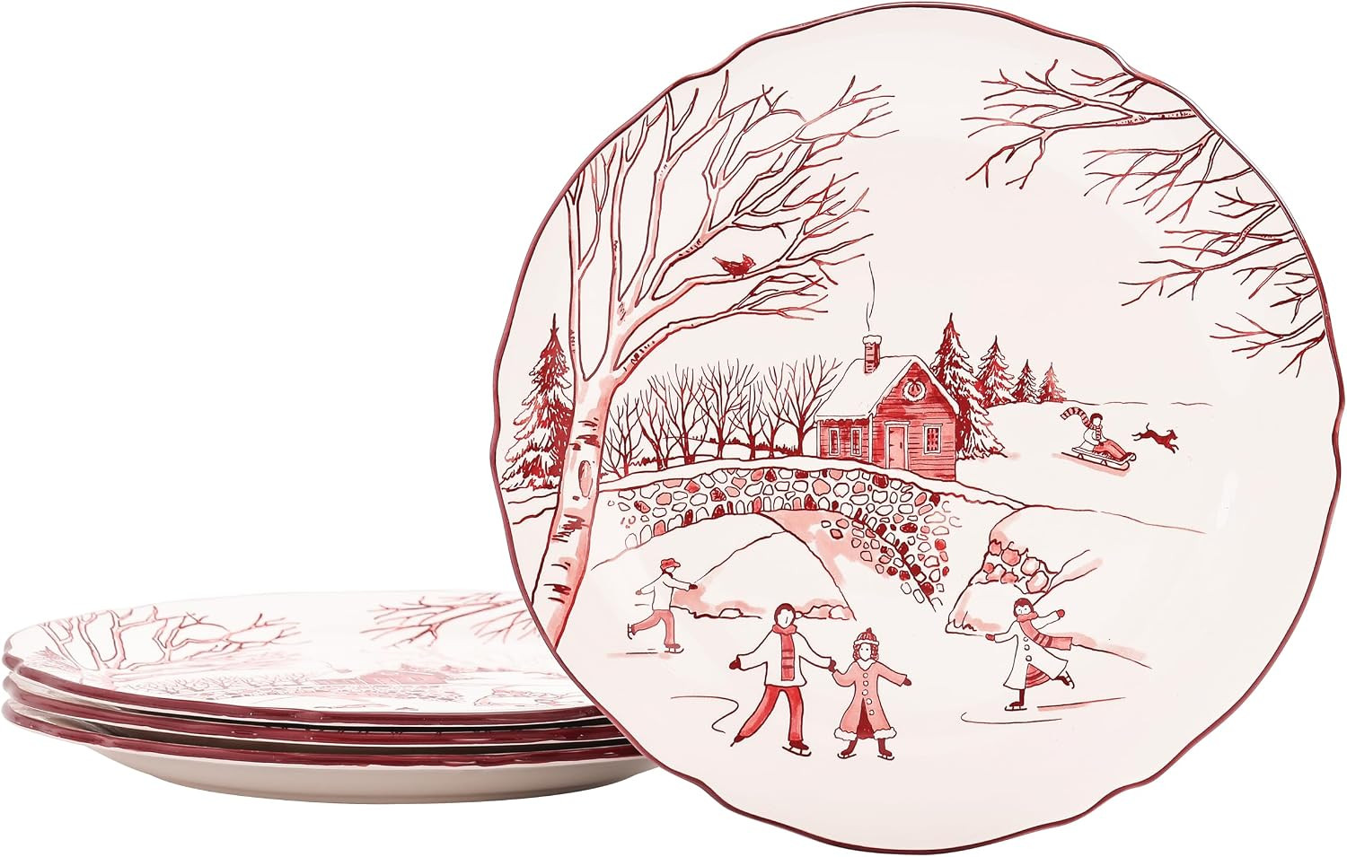 Bico Toile De Jouy Winter Wonderland Dinner Plates Set of 4, 11 Inch Large Ceramic Plates for Pasta, Steak, Stylish Serving Dishes, Microwave and Dishwasher Safe, Gift for Housewarming and Christmas | Amazon (US)