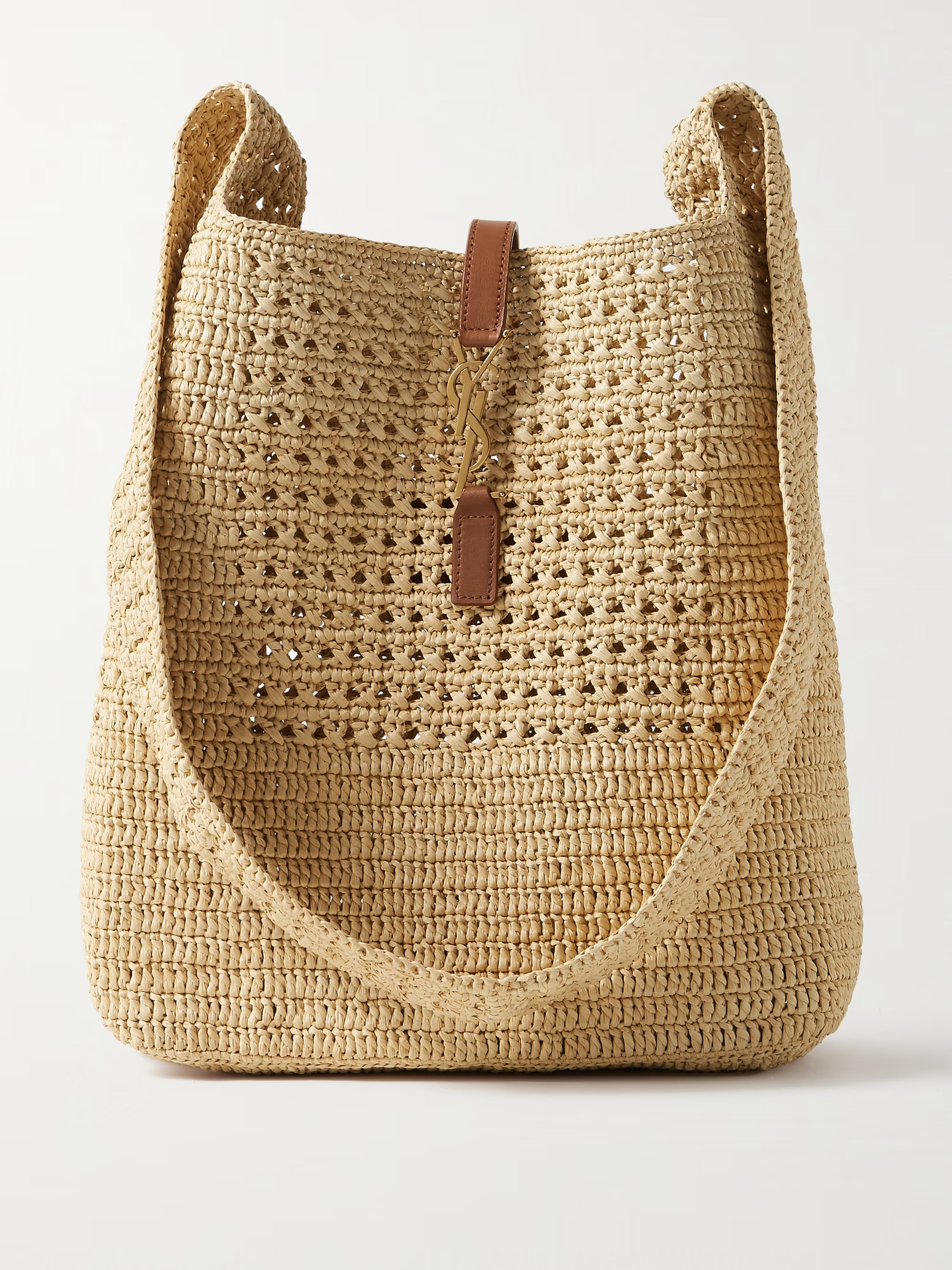 Leather-trimmed raffia shoulder bag - beige - One Size | NET-A-PORTER (US)