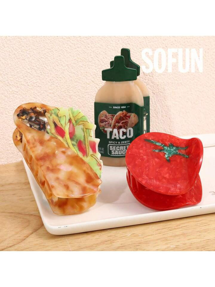 1PC Fun Corn Roll, Tomato, Corn Sauce Novelty Hair Claw Clip Personalized Durable Anti Slip Acetic Acid Hair Clip Suitable For Daily Wear,Hair Accessories,Claw Clips,Hair Jaw Clip,Hair Clutch | SHEIN