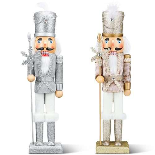 Soaoo 2 Pcs Christmas Nutcracker Ornament 15'' Wooden Nutcracker Soldier Figures Traditional Nutcrackers Christmas Decor for Holiday Party Tabletop Decoration | Amazon (US)