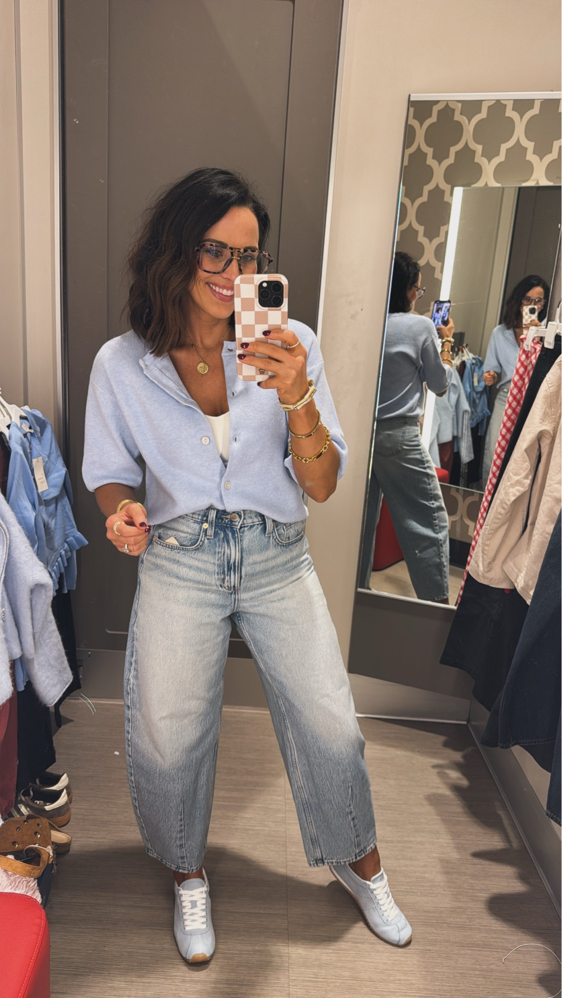 Y'all! This is the cutest blouse from Target. I'm obsessed with this blue color. Perfect for everyday cute casual clothing! Best target find cute and comfortable light blue cute jean cute blue shoes mom life teacher outfit soft and cozy VintagePickin 

#LTKmomlife #LTKdayinmylife #LTKootd