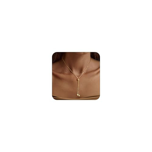 SWRNR Lariat Necklace for Women, Dainty 14K Gold/Silver Plated Long Necklaces for Women Trendy Simple Layered Y-Shaped Pendant Necklace Adjustable Fashion Jewelry Gift, Gold, Heart Pendant | Amazon (US)