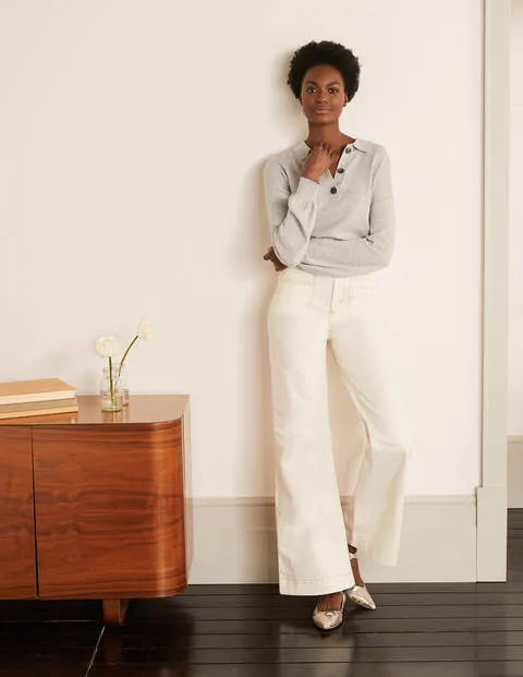 Patch Pocket Wide Leg Jeans - Ivory | Boden UK | Boden (UK & IE)