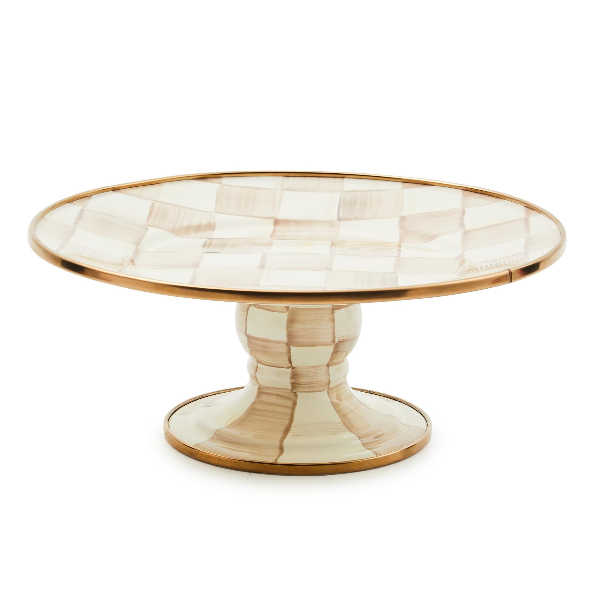 MACKENZIE-CHILDS Enamel Pedestal Platter, Round Cake Stand, Large, Brown-and-White Mocha Check | Amazon (US)