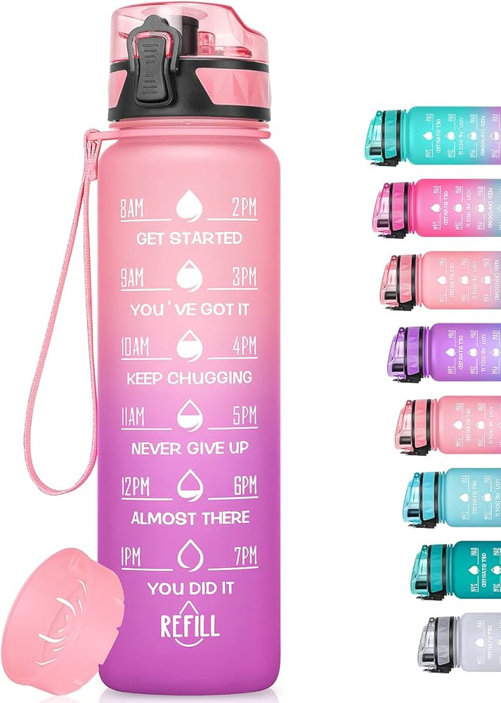 MEITAGIE 32oz/26oz Motivational Water Bottle with Time Marker & Fruit Strainer, Leak-proof BPA Fr... | Amazon (US)