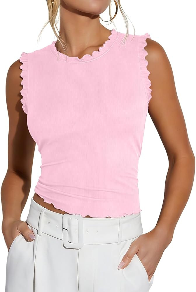 EZBELLE Women's Summer Tank Tops Ribbed Knit Ruffle Shirts Sleeveless Blouse Casual Clothes 2026 | Amazon (US)