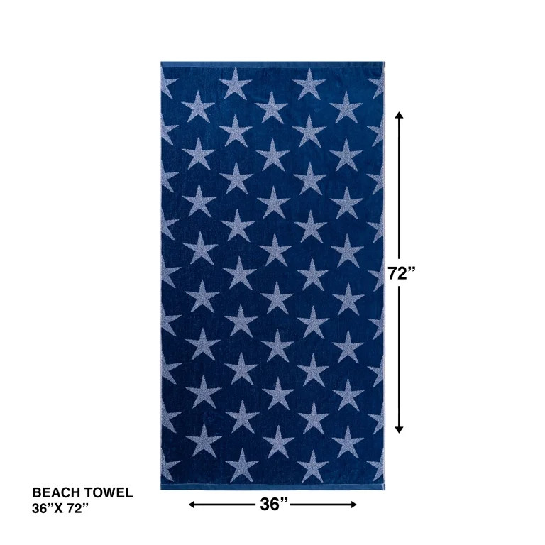 Mainstays Patriotic Cotton Blend Beach Towel, 36 x 72 in, Navy Blue Star | Walmart (US)