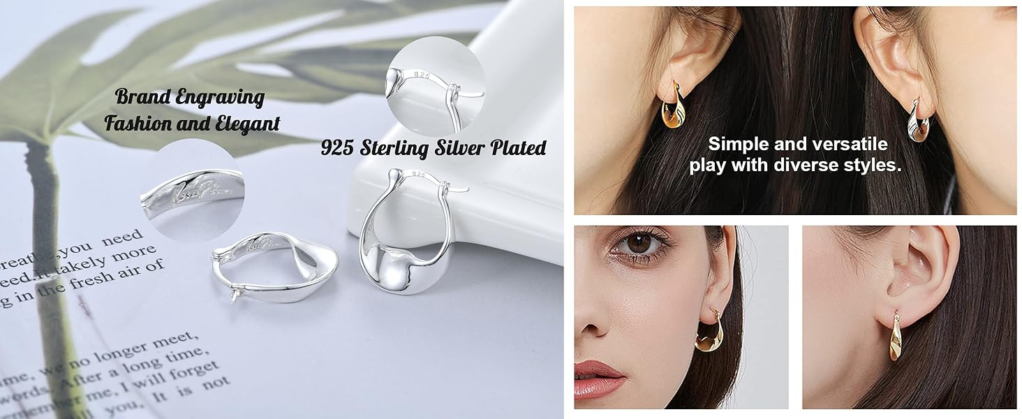 Amazon.com: 14K Gold Plated Hoop Earring for Women,Hypoallergenic Chunky Gold Earrings Small Simp... | Amazon (US)