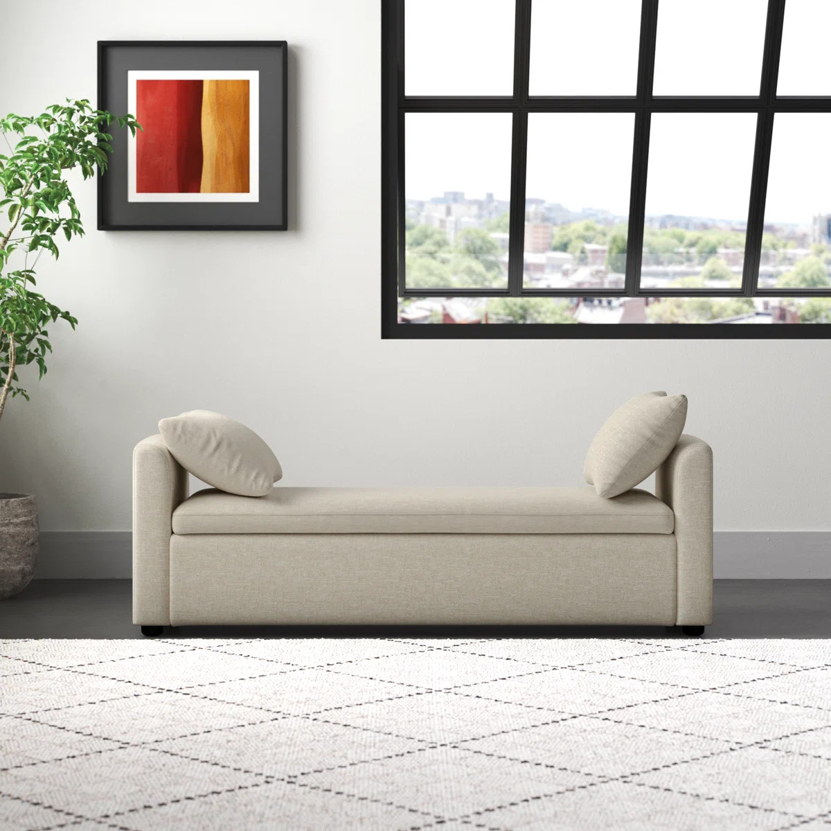 Aristides Modern 59.4" Wide Storage Bench with Two Pillows for Bedroom End of Bed King Size | Wayfair North America