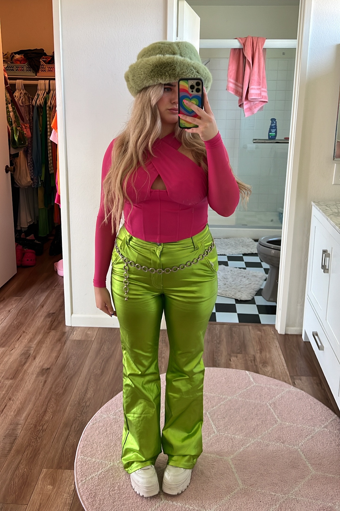 Hat & Sunglasses: amazon
Top: forever21, size medium
Pants: nasty gal, size US 8 (pants are sold out but linked similar color in the shorts, skirt, & top)
Shoes: jeffrey campbell top-peak platform sneakers (sold out online, can be found on Poshmark & 3rd party sellers) 
Purse: target

#LTKSeasonal #LTKunder50 #LTKstyletip