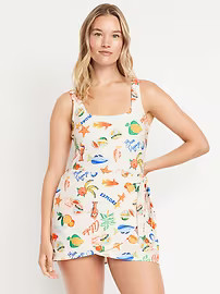 Matte Side-Tie Swim Dress | Old Navy (US)