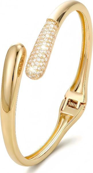 Gold Cuff Bracelets for Women, 14K Plated Open Bangle, Stackable Statement Jewelry for Everyday, ... | Amazon (US)